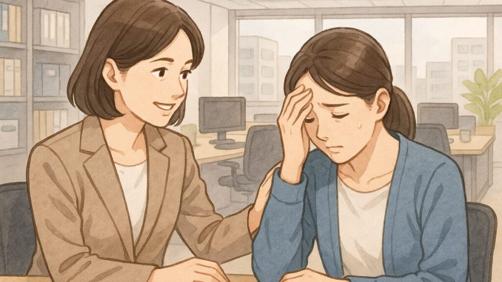 同僚の介護の相談をうける様子
